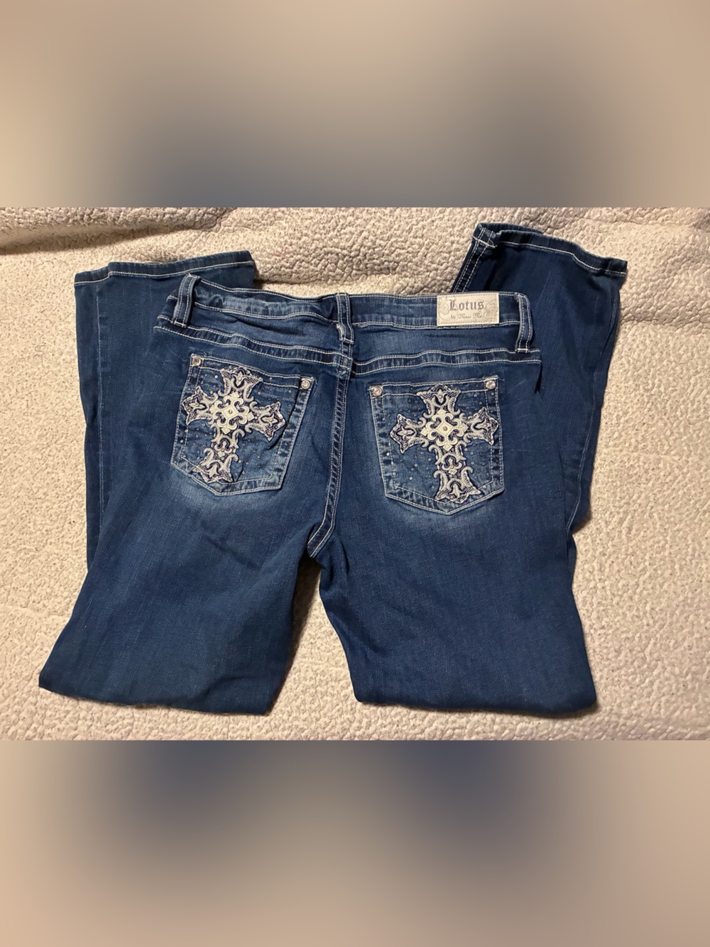 Y2K Lotus by Miss Me Bling Cross Jeans Dark Wash Size 35/20